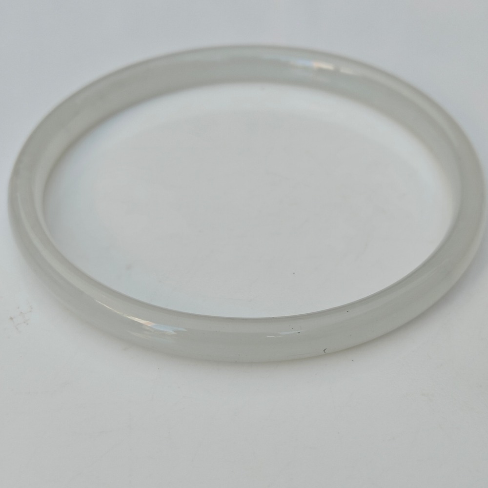Translucent White Milky Glass Bangle Bracelet Marbled Minimalist Slip On 8 Inch